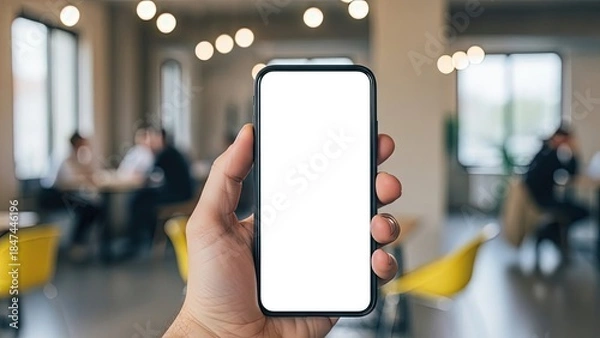 Fototapeta Smartphone Mockup in Modern Coworking Space