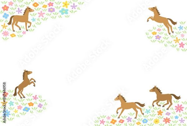 Obraz 馬と花畑のフレーム