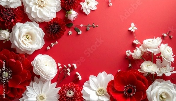 Obraz 紅白フラワーアレンジのお祝い背景素材
