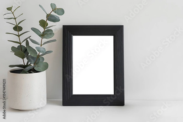 Obraz Minimal Black Thin Wooden Photo Frame Isolated on Clean White Background