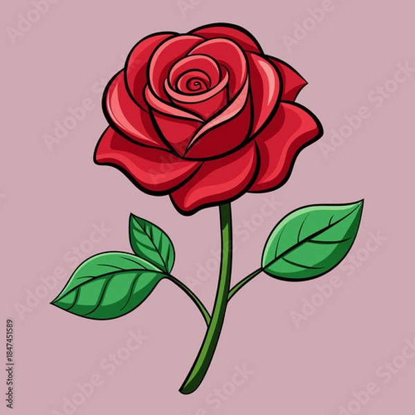 Obraz Beautiful Red Rose Botanical Flower Vector Art