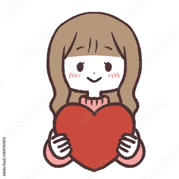 Fototapeta ハートを持って照れている女の子のイラスト