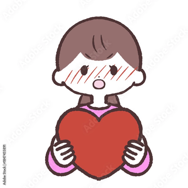 Fototapeta ハートを持って赤面する女性のイラスト