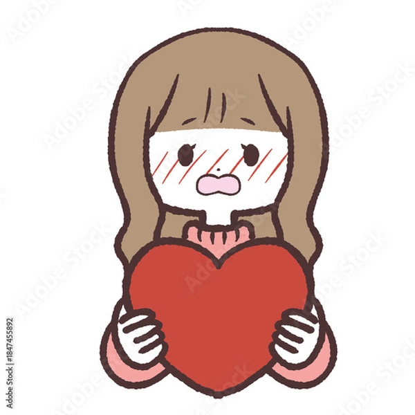 Fototapeta ハートを持って赤面する女の子のイラスト
