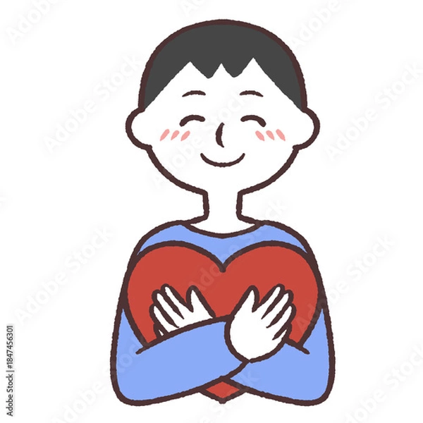 Fototapeta ハートを抱える笑顔の男性のイラスト