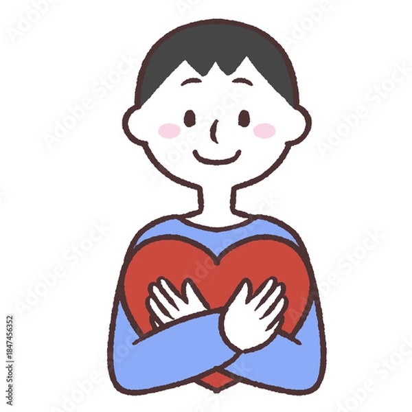Fototapeta ハートを抱える男性のイラスト