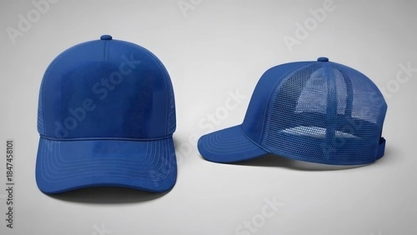 Fototapeta blue baseball cap, front and half side view  with isolated on studio background