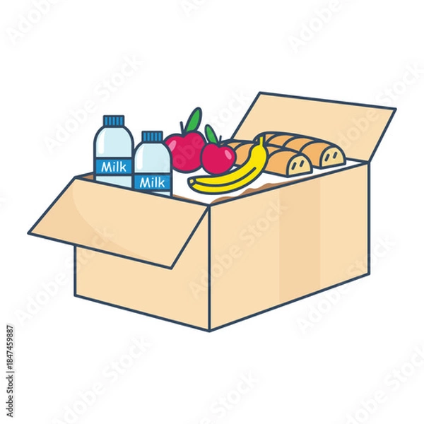 Obraz food supplies in cardboard boxes vector illustration element design template