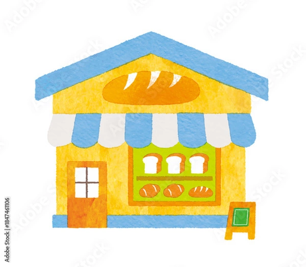 Obraz かわいい手描き風パン屋さんの外観イラスト