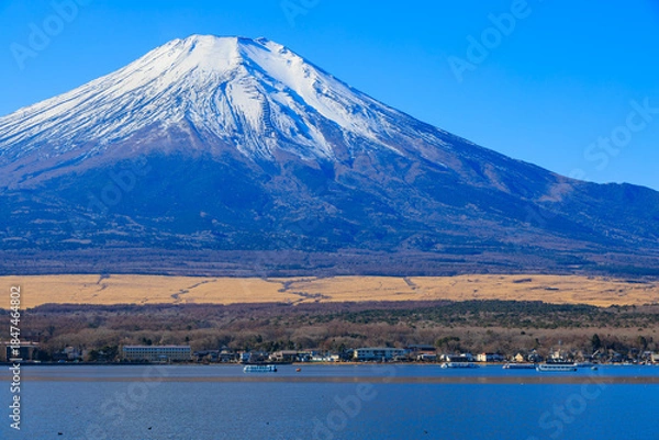 Fototapeta 山中湖親水公園から見えた冬の青空と富士山