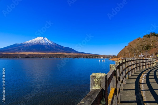 Obraz 山中湖親水公園から見えた冬の青空と富士山