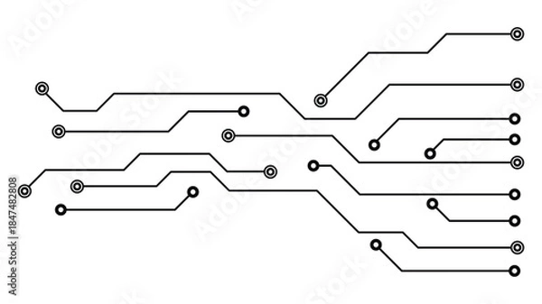 Obraz Circuit board design with interconnected lines and nodes.