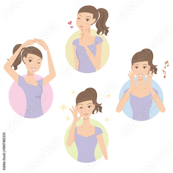 Obraz 上半身の女性の色々な表情のアイコン