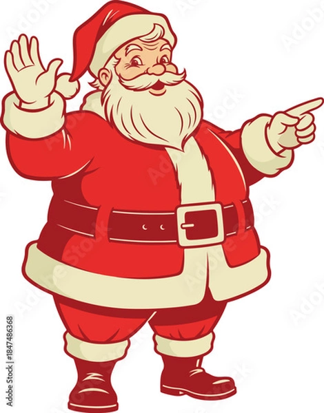 Obraz Vintage Two-Color Santa Claus Waving Illustration