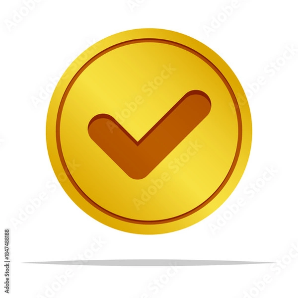 Fototapeta Round gold check mark symbol icon vector isolated