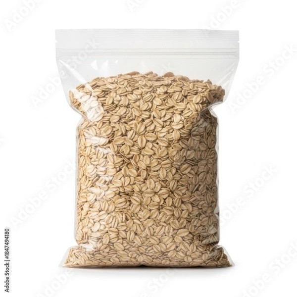 Obraz Bag of rolled oats isolated on white background