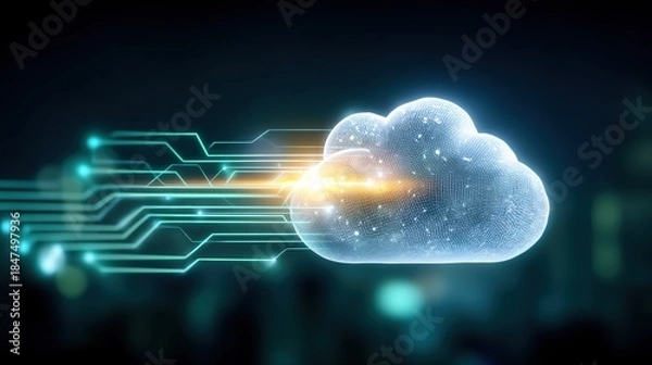 Fototapeta Innovative cloud computing technology revolutionizes data storage and management digital era infographic modern environment abstract viewpoint