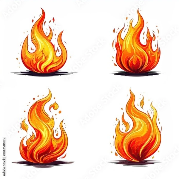 Fototapeta Four stylized fire illustrations