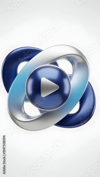 Obraz Silver and Blue 3D Play Button Design.