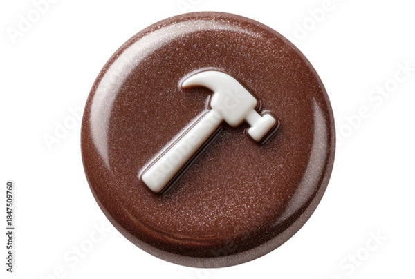Obraz Glossy Brown Button with Hammer Icon