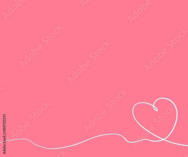 Fototapeta Minimal pink background with white heart line art. Romantic background for Valentine’s Day cards, love quotes, wedding invitations, and modern social media posts.