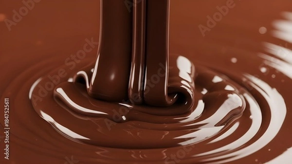 Fototapeta High-detail shot of liquid chocolate creating circular ripples, highlighting smooth motion, richness, and premium chocolate quality.
