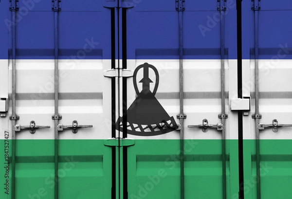 Obraz Shipping container with Lesotho national flag overlay