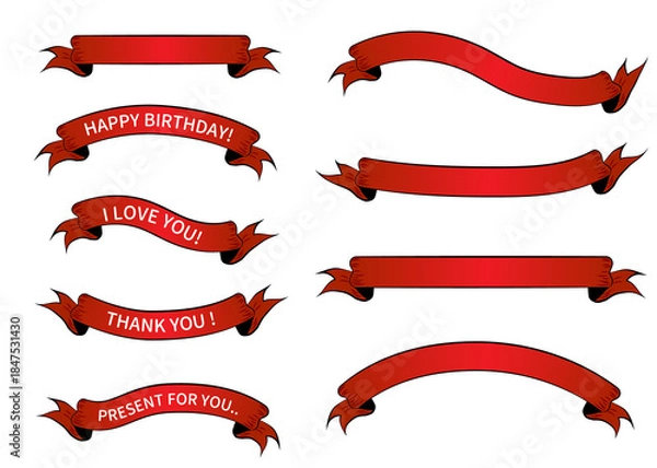 Obraz 赤いクラシックなリボンのイラストセット メッセージ入り