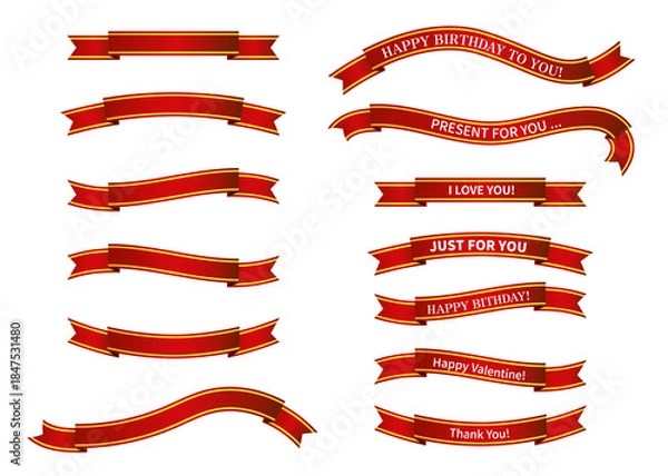 Obraz 赤と金色のグラデーションのリボンのイラストセット