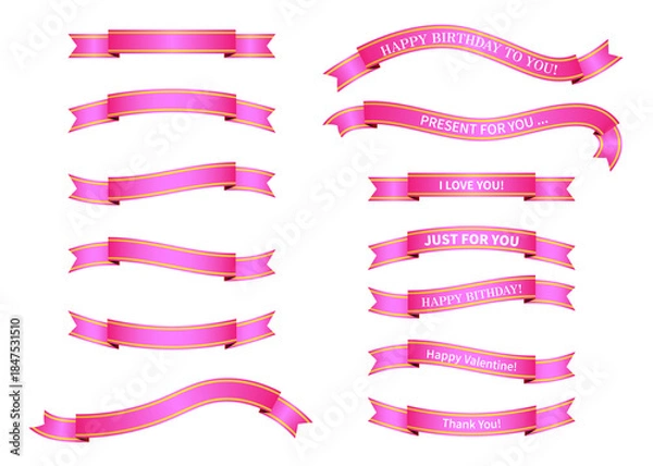 Obraz ピンクと金色のグラデーションのリボンのイラストセット
