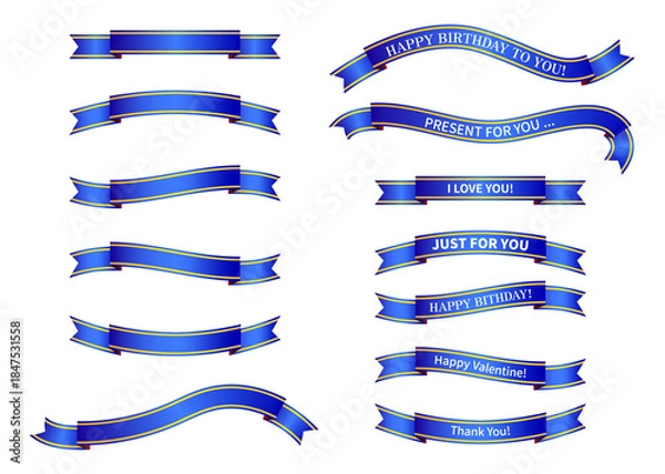 Obraz 青と金色のグラデーションのリボンのイラストセット