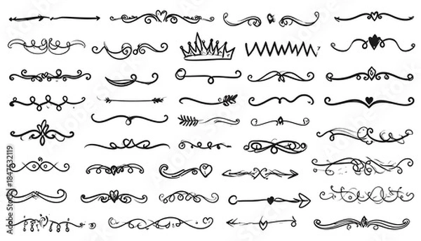 Obraz Black and white hand-drawn decorative design elements