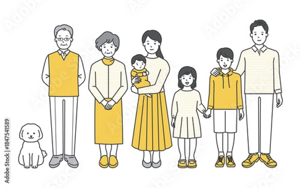 Fototapeta 家族のイラストベクター素材（3世代・7人家族）