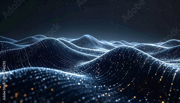 Obraz Cyber dark background with tiny illuminated data particles in a sleek minimal futuristic tech design