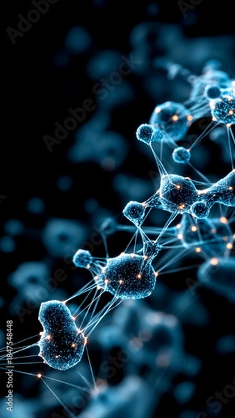 Obraz Abstract Blue Glowing Particles Connected by Lines. Digital Network, Scientific Structure.