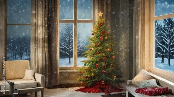 Obraz christmas tree in the window