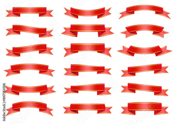 Obraz 赤と金色のリボンのイラストセット 装飾 デコレーション素材
