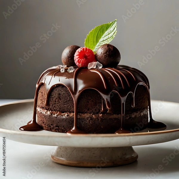 Obraz chocolate cake with cherries, white background