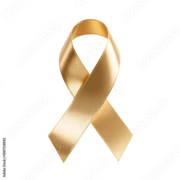 Fototapeta Shimmering golden satin ribbon: a symbol of hope, support, and awareness on black isolated on transparent background