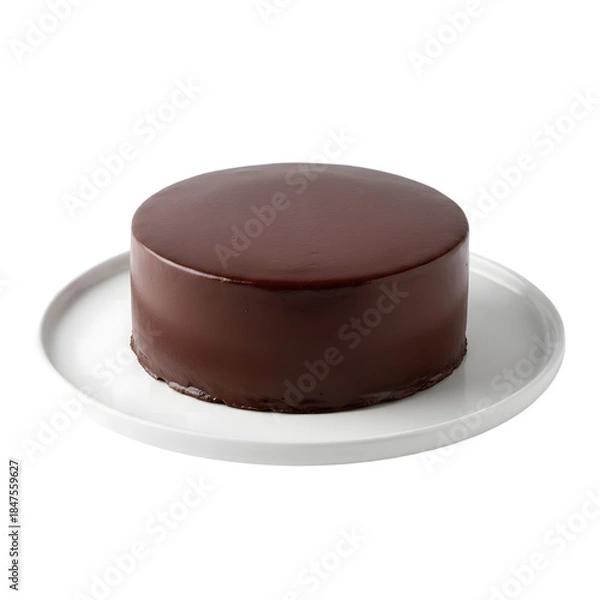 Fototapeta A classic dark chocolate cake with a perfectly smooth and shiny ganache glaze isolated on transparent background