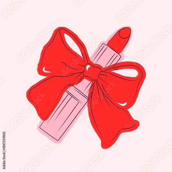 Obraz Lipstick with Bow Valentine Illustration