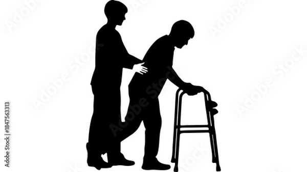 Obraz Elderly man walking with assistance with transparent background