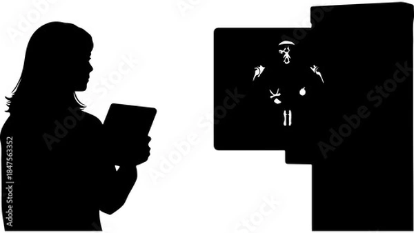 Obraz Woman using tablet with spooky face display