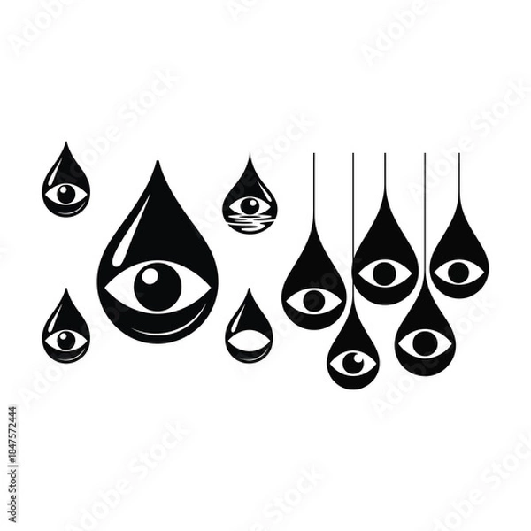 Obraz Eye Reflected Inside a Water Drop Silhouette illustration.
