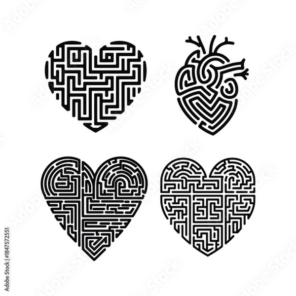 Obraz Maze Forming a Human Heart shape vector illustration.