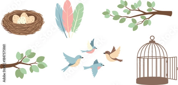 Obraz Illustrations of birds and their habitats