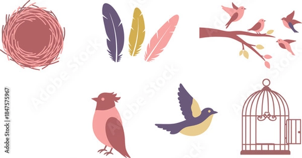 Obraz Illustrations of birds and feathers