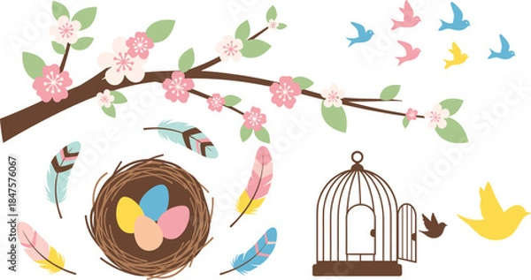 Obraz Springtime birds and nest decor