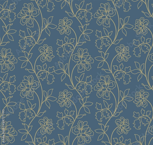 Obraz Japanese Pretty Flower Vine Line Vector Seamless Pattern