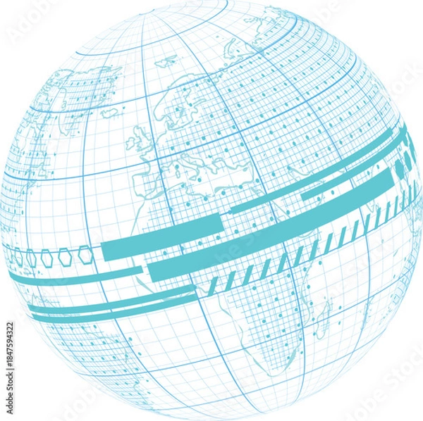 Fototapeta Futuristic Digital Globe: Abstract Wire frame Data Network and Global Technology Interface